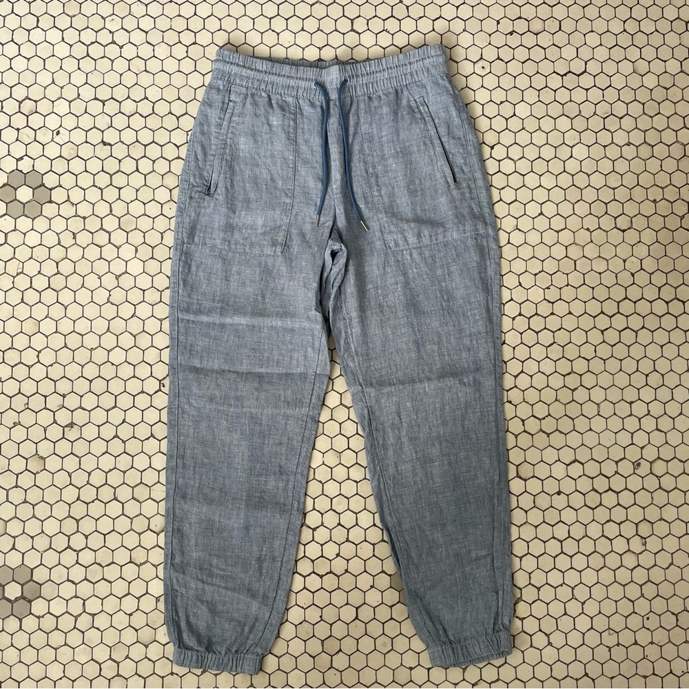 Athleta Retreat Linen Joggers Size 4 Blue High Rise Beachy Coastal Travel